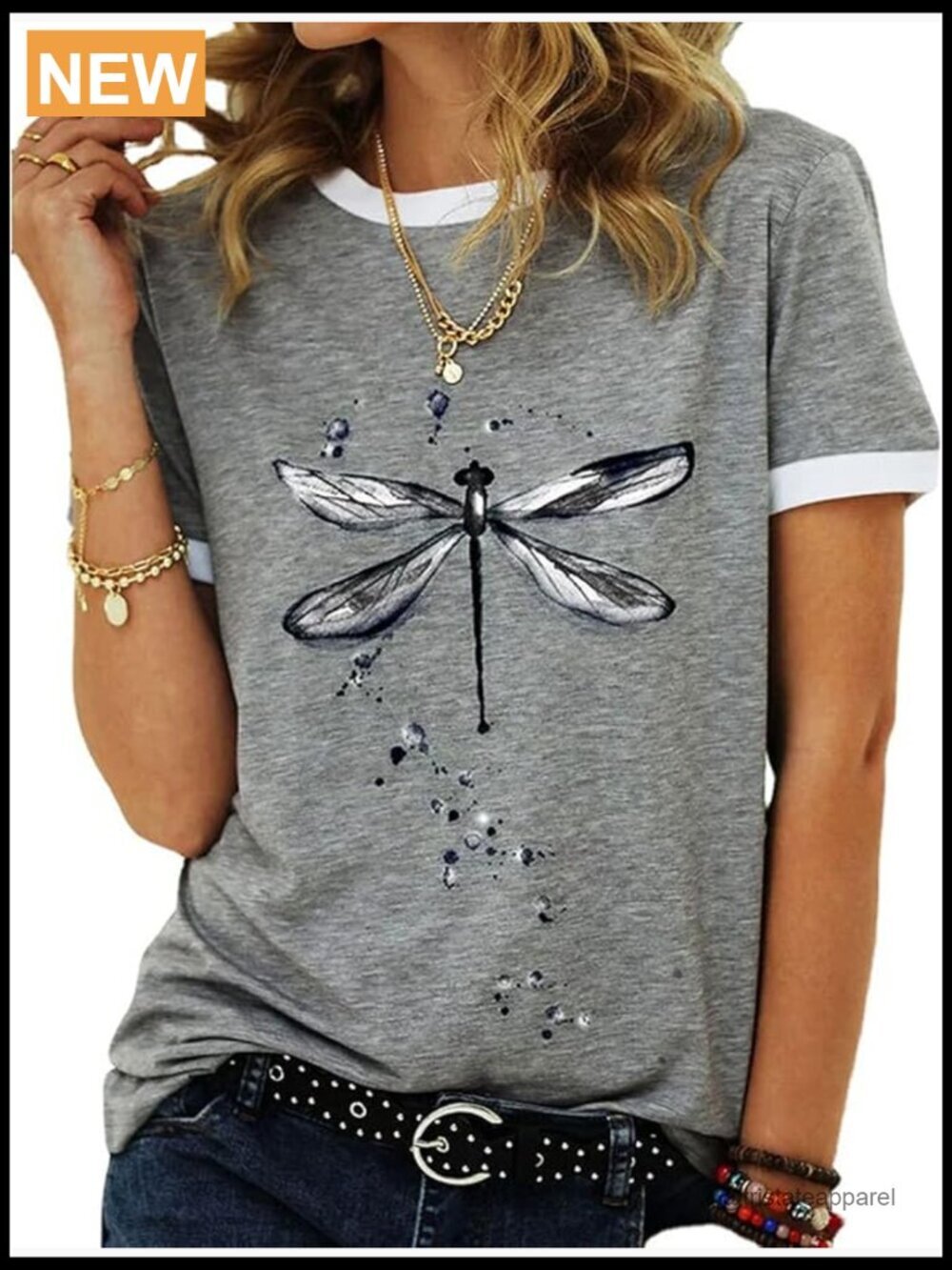 Funny Dragonfly Print Graphic Tee Short Sleeve Loose Fit Summer Top